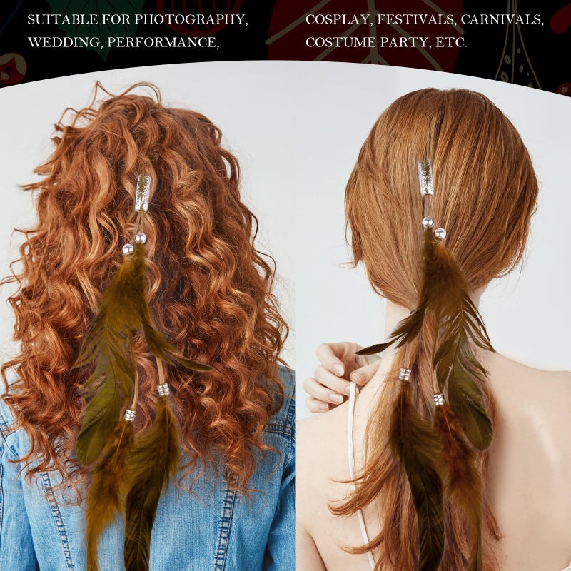 ICYANG Women Feather Hair Clips, Handmade Boho Hippie Hair Extensions with Clip Comb DIY Accessories Hairpin Headdress, Set of 3 - Image 5
